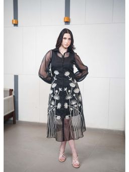Sainy Garg Couture - Dark Bloom Black Dress With Inner