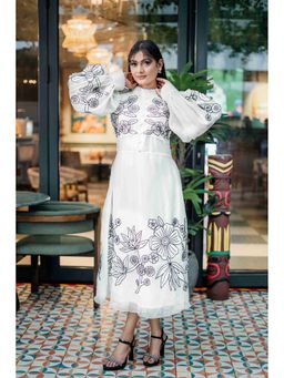 Sainy Garg Couture - Doodle Floral Ivory Midi Dress