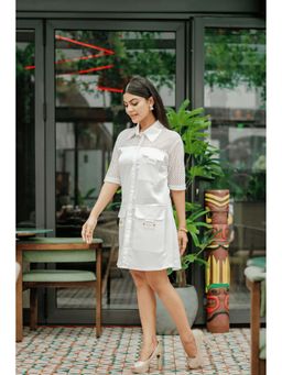 Sainy Garg Couture - Mesh Code White Knee Length Dress