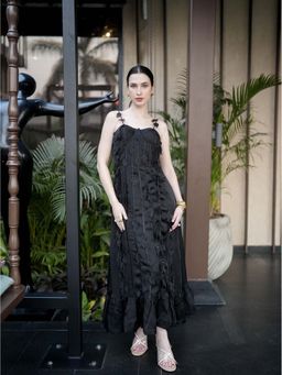 Sainy Garg Couture - Night Petal Black Maxi Dress