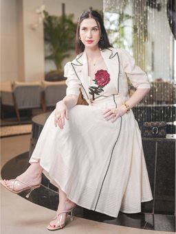 Sainy Garg Couture - Rosy Ivory Maxi Dress With Jacket