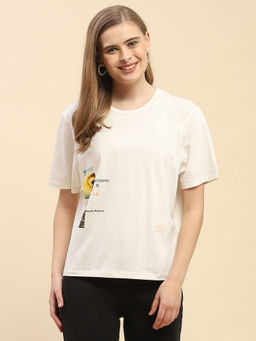 CAMLA - Barcelona Graphic Printed White Polo Neck T-Shirt