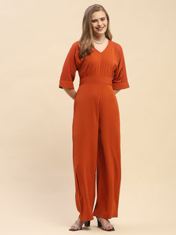 CAMLA - Barcelona Solid Rust V-Neck Jumpsuit