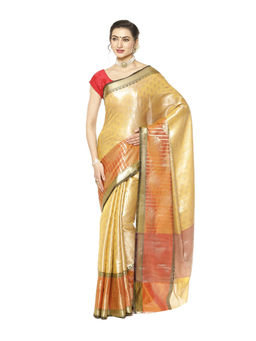 Banarasi Silk Works - Yellow Zari Kanchi Silk Pattu Border Saree with Unstitched Blouse