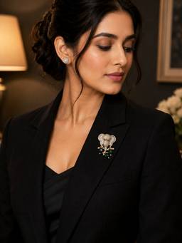 Treemoda - Gold-Toned Elephant Brooch - Ruby Eyes