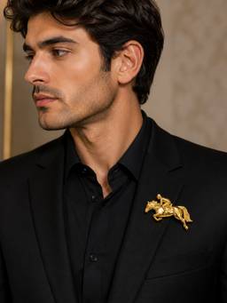 Treemoda - Handmade Jockey Riding Racehorse Brooch - Brass Metal
