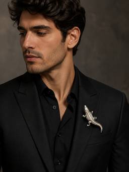 Treemoda - Elegant Crocodile Brooch and Suit Lapel Pin - Brass Metal