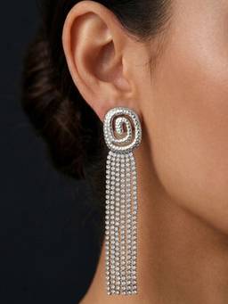AQUASTREET - Hammered Spiral Zircon Rhodium Plated Waterproof and Anti-Tarnish Drop Earrings