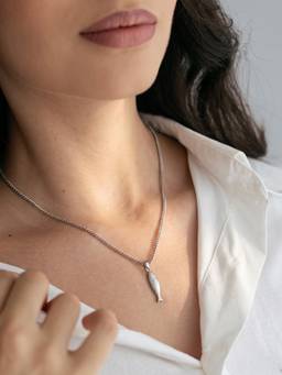 AQUASTREET - Anchovy Fish Rhodium Plated Waterproof and Anti-Tarnish Pendant Necklace