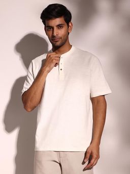 Fabindia - Off White Cotton Comfort Fit Organic Slub T-Shirt