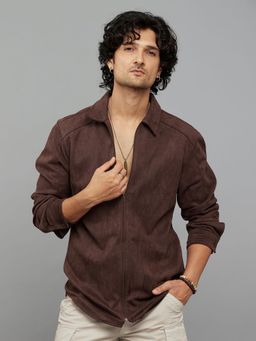 ROOKIES - Men Coffee Suede-Finish Zipper Front Shacket