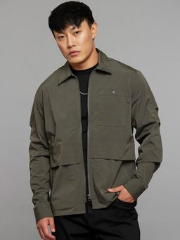 ROOKIES - Men Green Full Sleeves Zipper Shacket