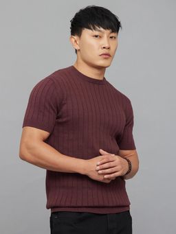 ROOKIES - Men Wine Round Neck Half Sleeve T-Shirt