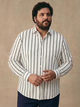UNSTD - Men White Plus Size Striped Cotton Full Sleeves Shirt