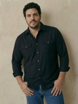 UNSTD - Men Black Plus Size Solid Full Sleeves Casual Shirt