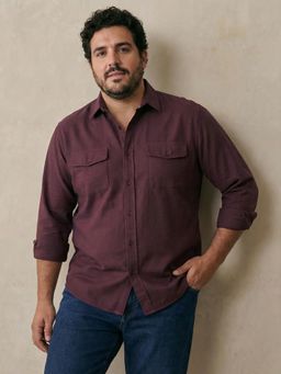 UNSTD - Men Burgundy Plus Size Solid Full Sleeves Casual Shirt