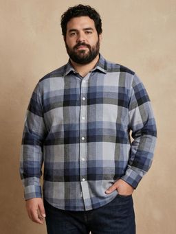 UNSTD - Men Blue Plus Size Checked Full Sleeves Casual Shirt