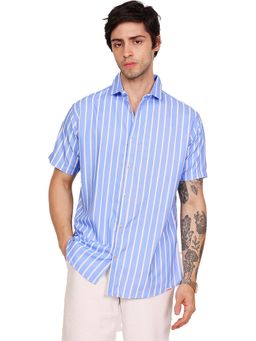 LEOTUDE - Men's Blue Cotton Blend Regular Fit Shirt
