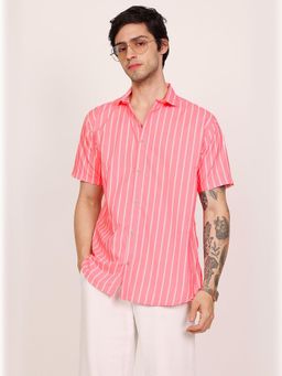 LEOTUDE - Men's Pink Cotton Blend Regular Fit Shirt