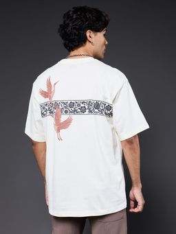 PRONK - Men White Printed Premium Oversized T-Shirt