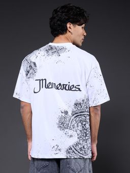 PRONK - Men White Printed Premium Oversized T-Shirt