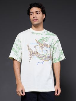 PRONK - Men White Printed Premium Oversized T-Shirt