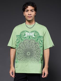 PRONK - Men Green Printed Premium Oversized T-Shirt