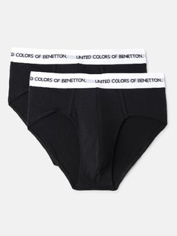 United Colors of Benetton - Men's Black Solid Regular Fit Briefs (Pack Of 2)