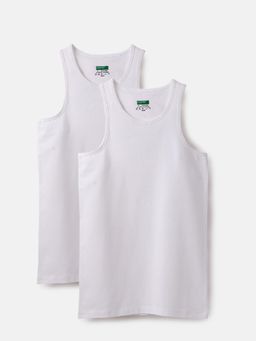 United Colors of Benetton - Men's White Regular Fit Round Neck Solid Vests (Pack Of 2)
