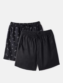 United Colors of Benetton - Men's Black Solid and Palm Tree Regular Fit Boxers (Pack Of 2)