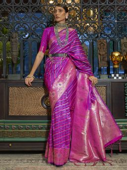 Akhilam - Womens Silk Blend Purple Woven Designer Saree with Unstitched Blouse