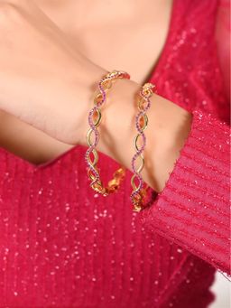 Ratnavali Jewels - Pink American Diamond Gold Plated Cubic Zirconia Bangle Set