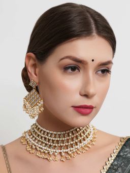 Karatcart - Gold Plated Kundan Studded Choker Necklace Set (Set of 2)