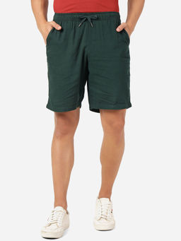 JadeBlue - Mens 100% Cotton Solid Slim Fit Shorts Dark Green