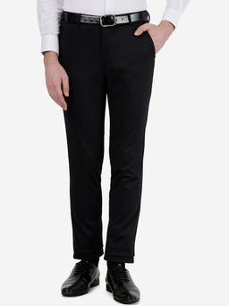 JB Studio - Mens Blend Textured Black Slim Fit Club Wear Formal Trousers