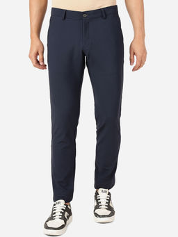 JB Studio - Mens Blended Solid Slim Fit Club Wear Casual Trousers Navy Blue