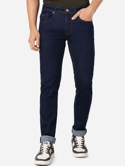 Greenfibre - Mens Cotton Stretch Washed Straight Fit Jeans Navy Blue