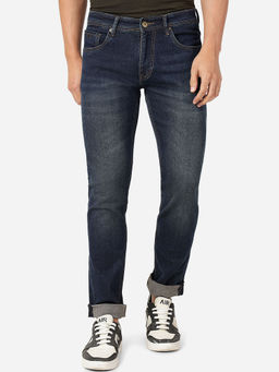 Greenfibre - Mens Cotton Stretch Washed Slim Fit Jeans Navy Blue