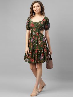 Deebaco - Women Green Rayon Sweetheart Dress