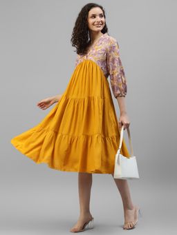Deebaco - Women Yellow Viscose Rayon V-Neck Dress