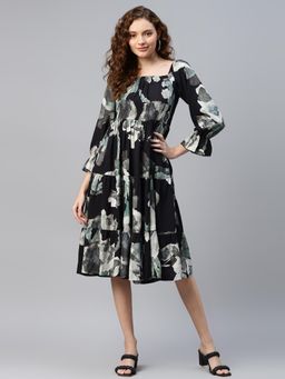 Deebaco - Women Black Rayon Square Neck Dress