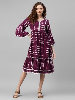 Deebaco - Women Wine Rayon V-Neck Dress