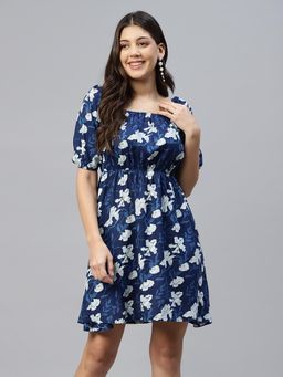 Deebaco - Women Blue Rayon Square Neck Dress