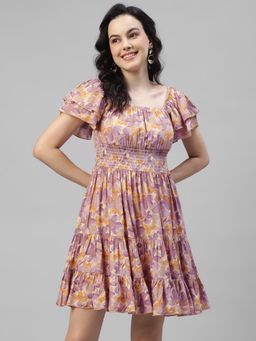 Deebaco - Women Multi-Color Rayon Square Neck Dress