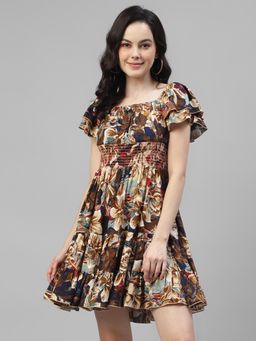 Deebaco - Women Multi-Color Rayon Square Neck Dress
