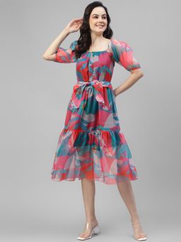 Deebaco - Women Multi-Color Organza Square Neck Dress