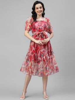 Deebaco - Women Multi-Color Organza Square Neck Dress