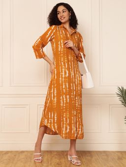 Deebaco - Women Mustard Rayon Collar Neck Dress