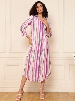 Deebaco - Women Multi-Color Linen Collar Neck Dress