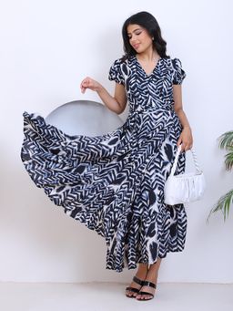 Deebaco - Women Multi-Color Other V-Neck Dress with Belt